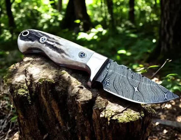 Custom Damascus Steel Skinner Knife With Stag Horn Handle