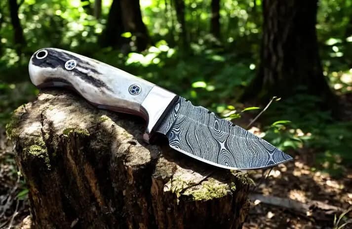 Custom Damascus Steel Skinner Knife With Stag Horn Handle