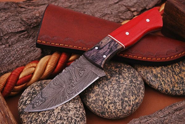 Custom Damascus Steel Blade Knife with Laminated Wood Handle