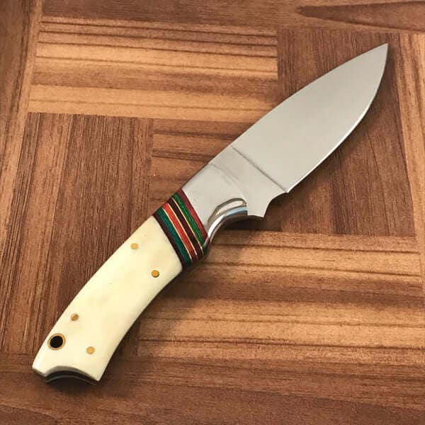 Custom D2 Steel Blade Skinner Knife with Camel Bone Handle