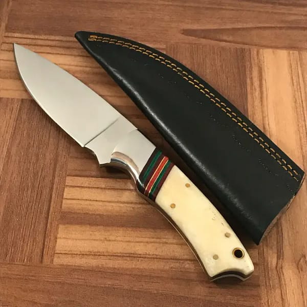 Custom D2 Steel Blade Skinner Knife with Camel Bone Handle